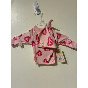 NWT Monica & Andy Pink‎ Heart Snap Top & Hat - Newborn (NB)